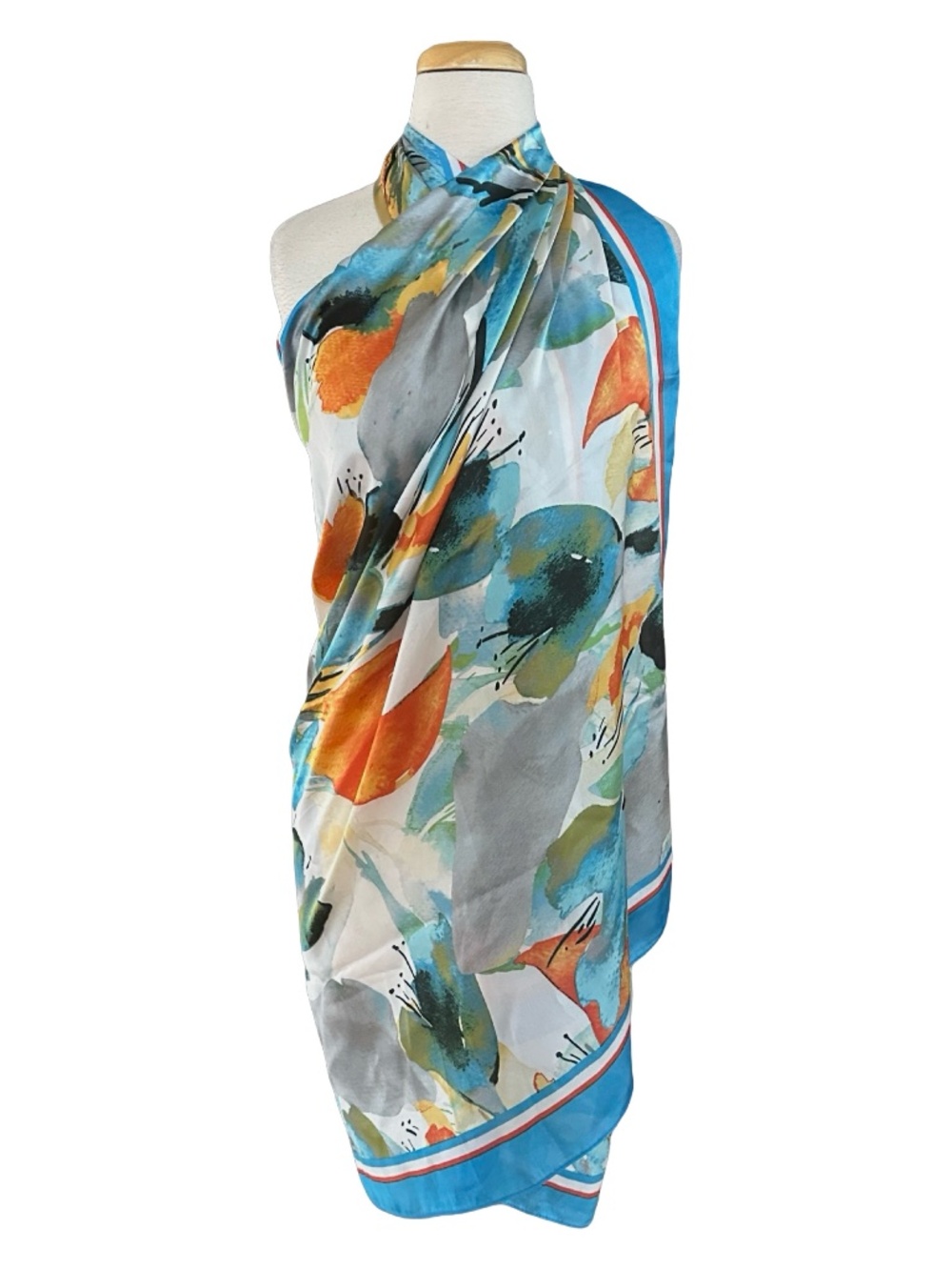 Multicolor Silky Sarong Beach Cover-up Shawl 69”x 36” Sheer Abstract